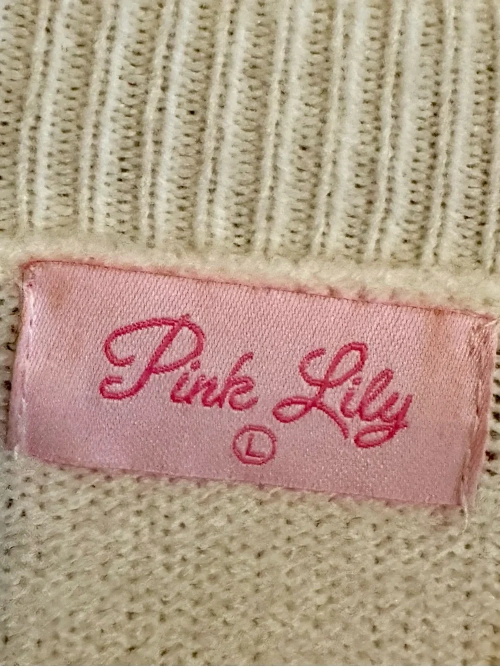 Pink Lily Ivory Pearl-Embellished Crewneck Sweater - Picture 4 of 4